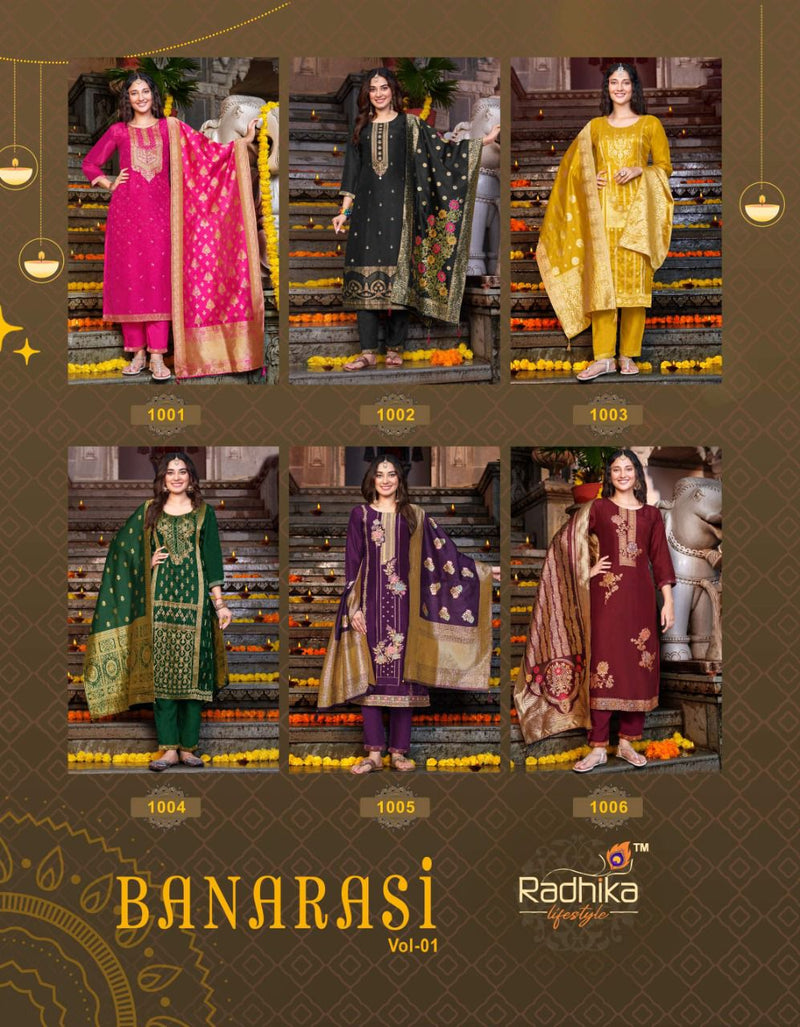 Radhika Banarasi Vol 1 Dola Silk With Beautiful Fancy Work Stylish Designer Festive Wear Kurti
