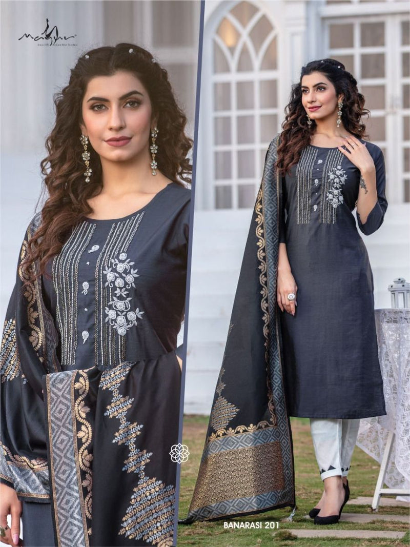 Mayur Banarasi Vol 2 Fancy Silk Designer Party Wear Kurtis With Bottom & Dupatta