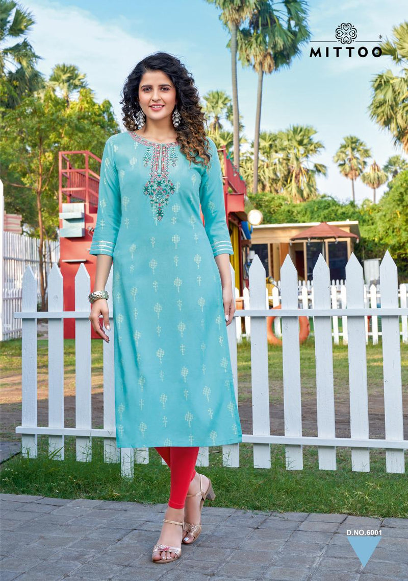 Mittoo Bandhani Printed Rayon Festive Wear Kurtis With Fancy Hand Work  Embroidery