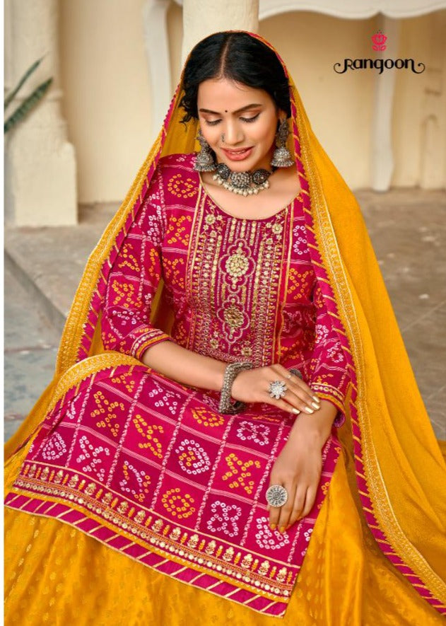 Rangoon Bandhan Rayon Party Wear Combo Sets Of Kurtis With Bandhej Print & Mirror Work Embroidery