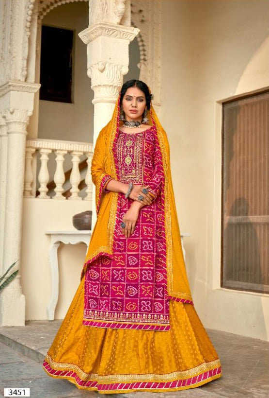 Rangoon Bandhan Rayon Party Wear Combo Sets Of Kurtis With Bandhej Print & Mirror Work Embroidery