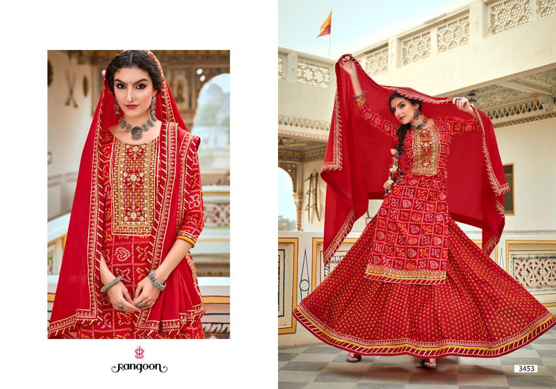 Rangoon Bandhan Rayon Party Wear Combo Sets Of Kurtis With Bandhej Print & Mirror Work Embroidery