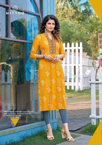 Mittoo Bandhani Printed Rayon Festive Wear Kurtis With Fancy Hand Work  Embroidery