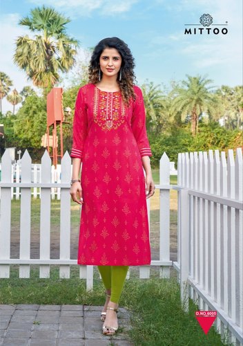 Mittoo Bandhani Printed Rayon Festive Wear Kurtis With Fancy Hand Work  Embroidery