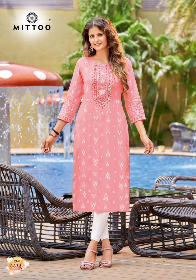 Mittoo Bandhan Vol 2 Rayon Print With Fancy Hand Work Stylish Designer Casual Wear Fancy Kurti