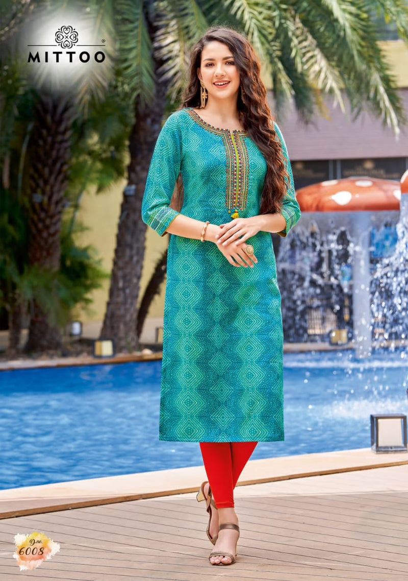 Mittoo Bandhan Vol 2 Rayon Print With Fancy Hand Work Stylish Designer Casual Wear Fancy Kurti