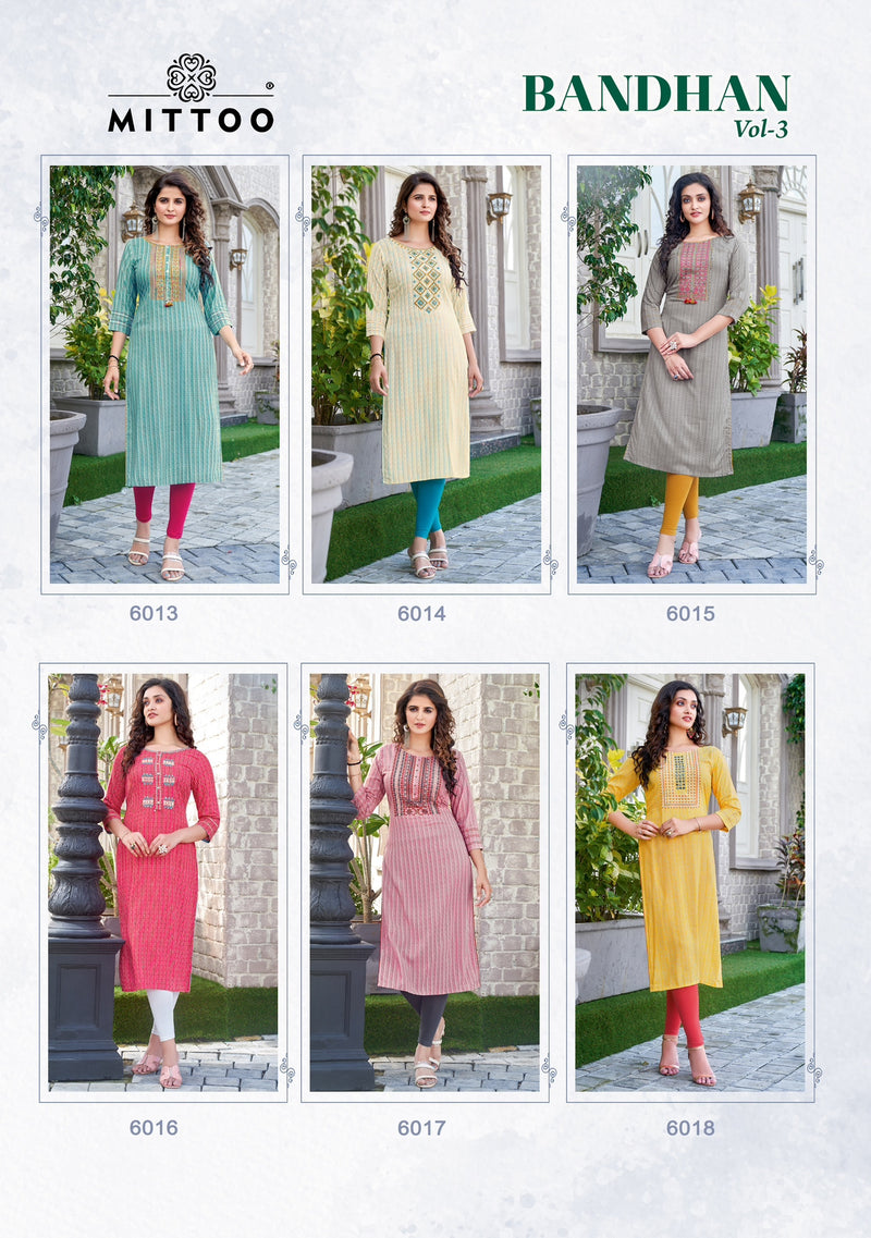 Mittoo Bandhan Vol 3 Rayon Print Work Handwork Printed Designer Kurti