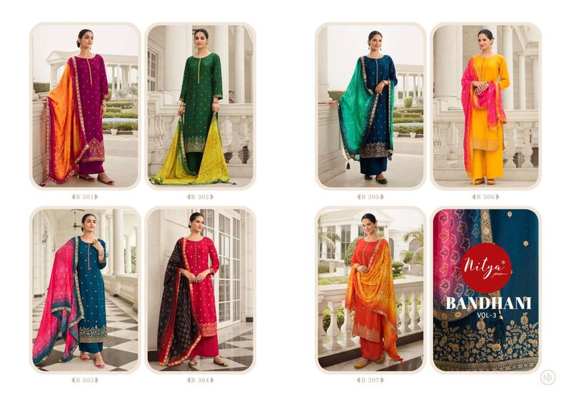 Lt Nitya Bandhni Vol 3 Dola Jacquard With Heavy Embroidery Work Stylish Designer Festive Wear Fancy Salwar Suit