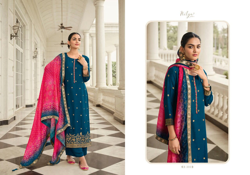 Lt Nitya Bandhni Vol 3 Dola Jacquard With Heavy Embroidery Work Stylish Designer Festive Wear Fancy Salwar Suit