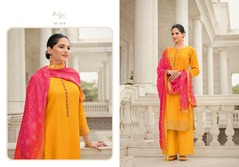 Lt Nitya Bandhni Vol 3 Dola Jacquard With Heavy Embroidery Work Stylish Designer Festive Wear Fancy Salwar Suit