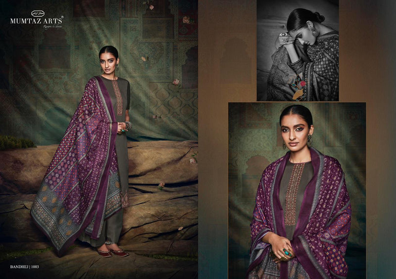 Mumtaz Arts Bandhej Jam Satin Fancy Stylish Party Wear Salwar Suits
