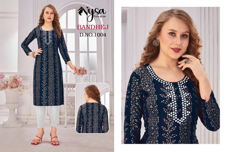 Nysa Bandhej Rayon With Printed Work Stylish Designer Attractive Look Casual Kurti