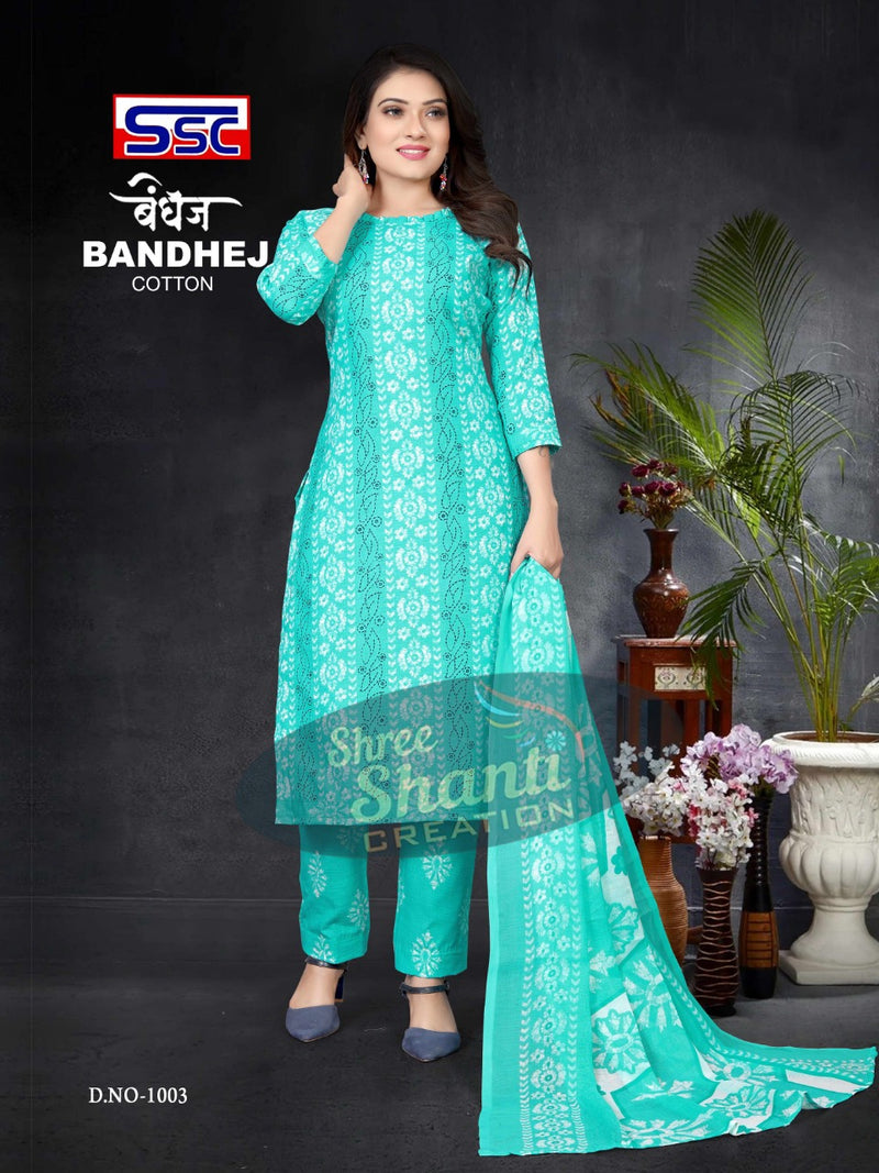 SSC Creation Bandhej Pure Cotton With Beautiful Work Stylish Designer Festive Wear Fancy Salwar Kameez