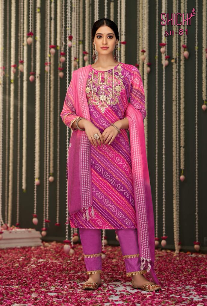 Shichi Bandhej Chiffon with Heavy Embroidery Work Stylish Designer Party Wear Casual Look Kurti
