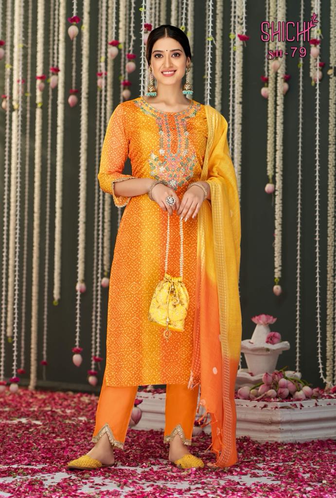 Shichi Bandhej Chiffon with Heavy Embroidery Work Stylish Designer Party Wear Casual Look Kurti