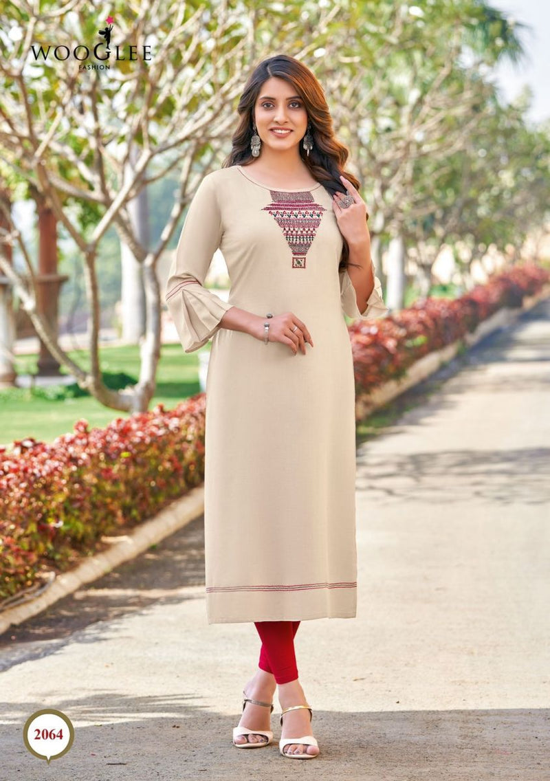 Wooglee Barbella Vol 9 Rayon Embroidered Casual Wear Fancy Kurtis