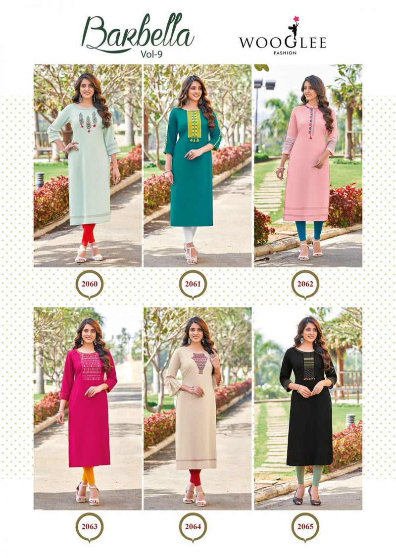 Wooglee Barbella Vol 9 Rayon Embroidered Casual Wear Fancy Kurtis