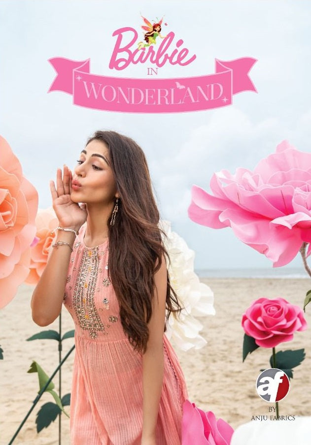 Anju Fabrics Barbie Wonderland Mull Cotton Elegant  Party Wear Kurtis With Bottom