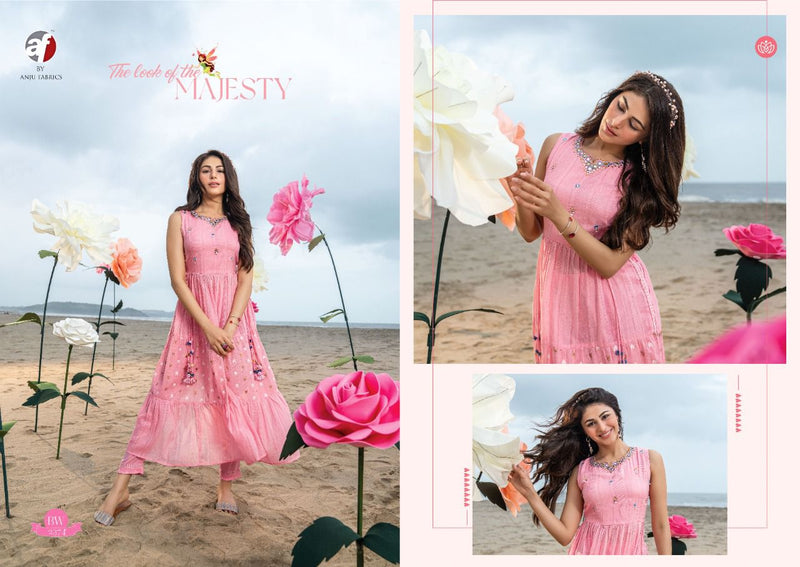 Anju Fabrics Barbie Wonderland Mull Cotton Elegant  Party Wear Kurtis With Bottom