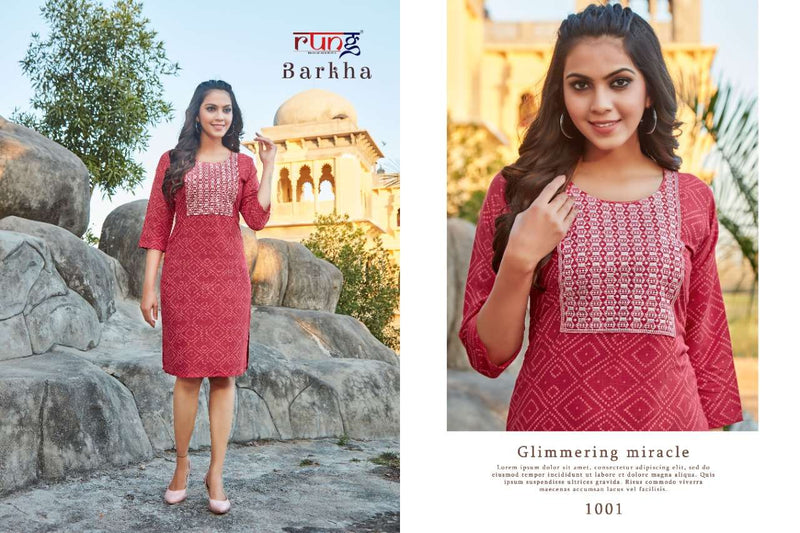 Rung Barkha Rayon Fancy Stylish Casual Office Wear Kurtis