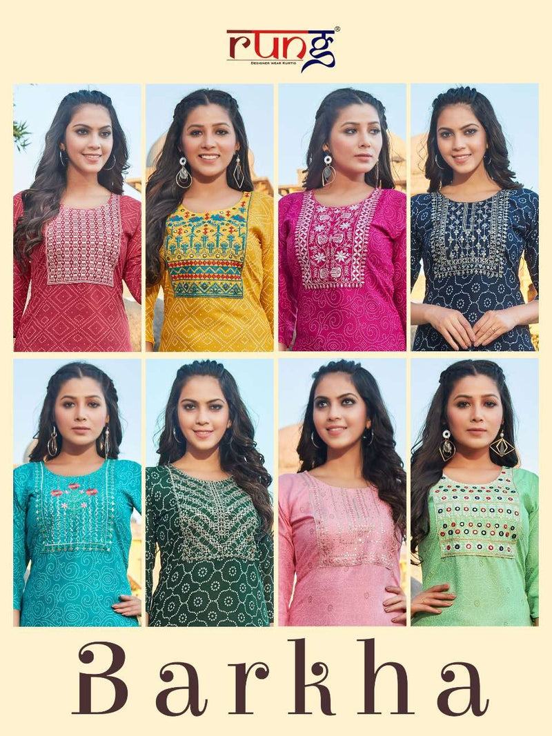 Rung Barkha Rayon Fancy Stylish Casual Office Wear Kurtis