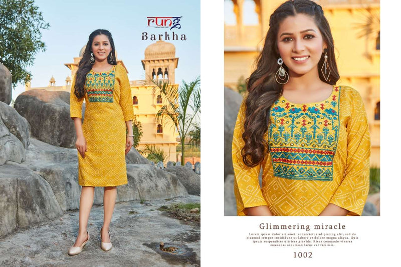 Rung Barkha Rayon Fancy Stylish Casual Office Wear Kurtis