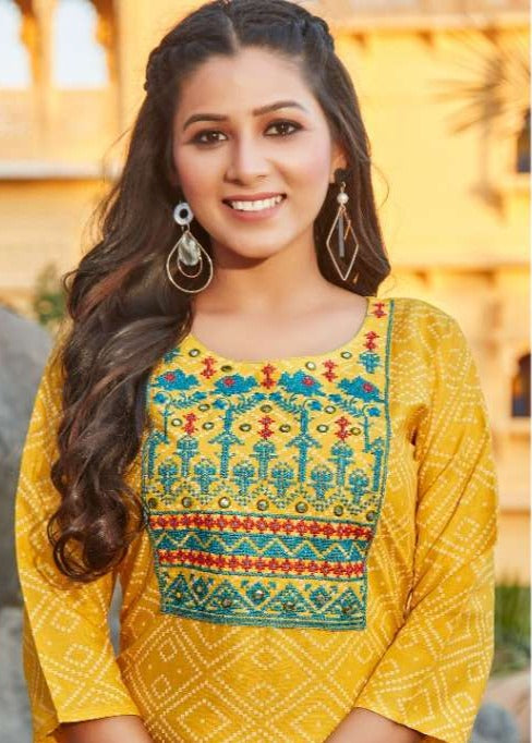 Rung Barkha Rayon Fancy Stylish Casual Office Wear Kurtis
