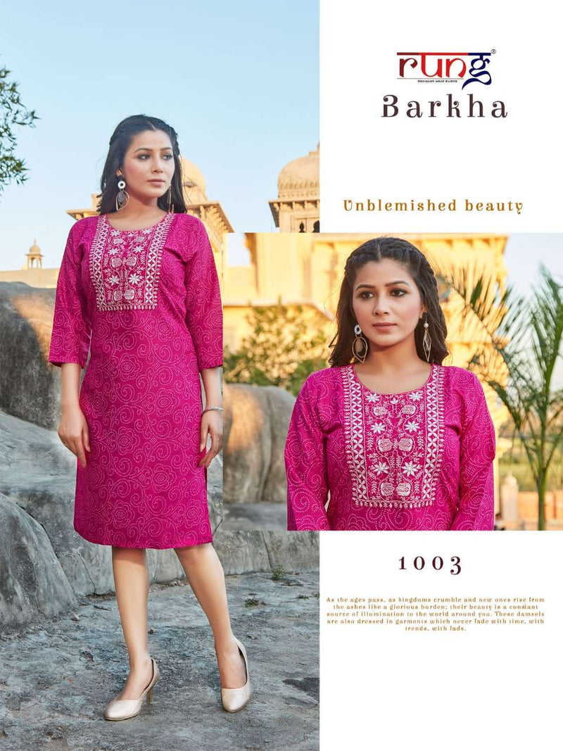 Rung Barkha Rayon Fancy Stylish Casual Office Wear Kurtis