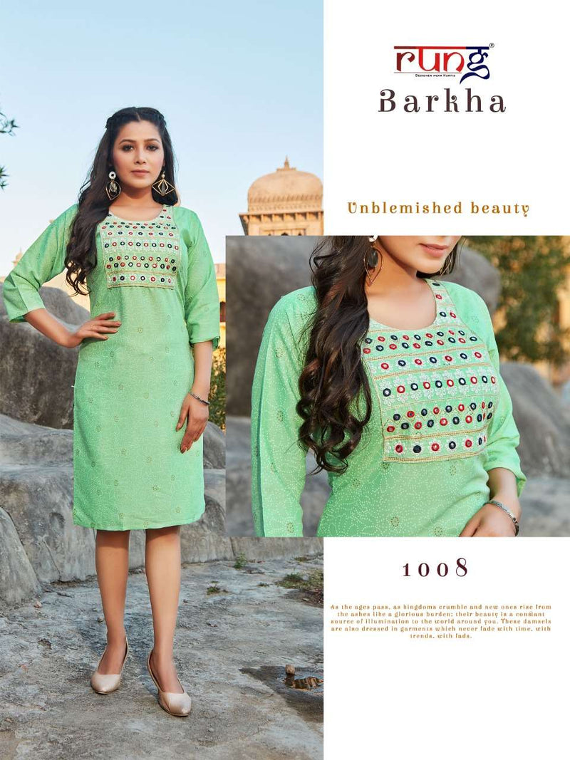 Rung Barkha Rayon Fancy Stylish Casual Office Wear Kurtis