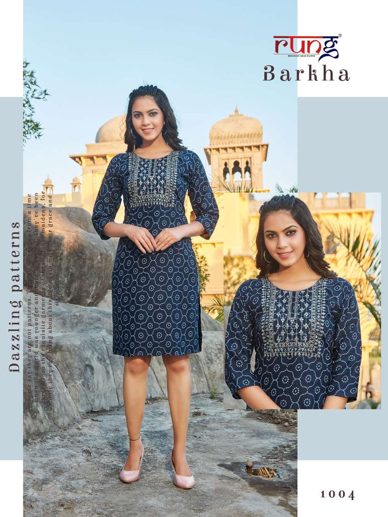 Rung Barkha Rayon Fancy Stylish Casual Office Wear Kurtis