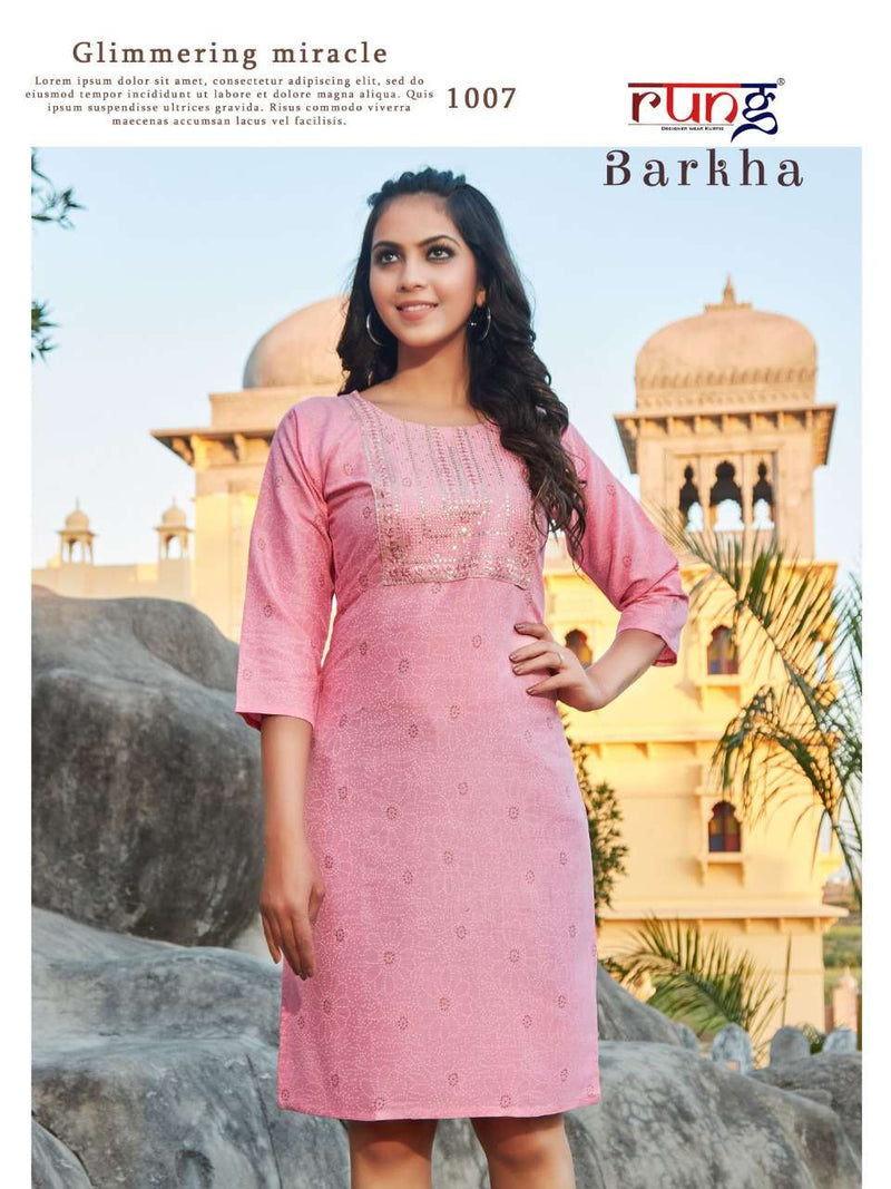 Rung Barkha Rayon Fancy Stylish Casual Office Wear Kurtis