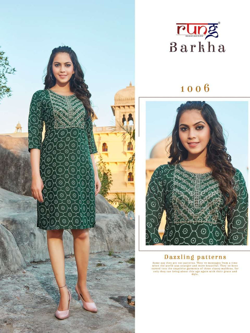 Rung Barkha Rayon Fancy Stylish Casual Office Wear Kurtis