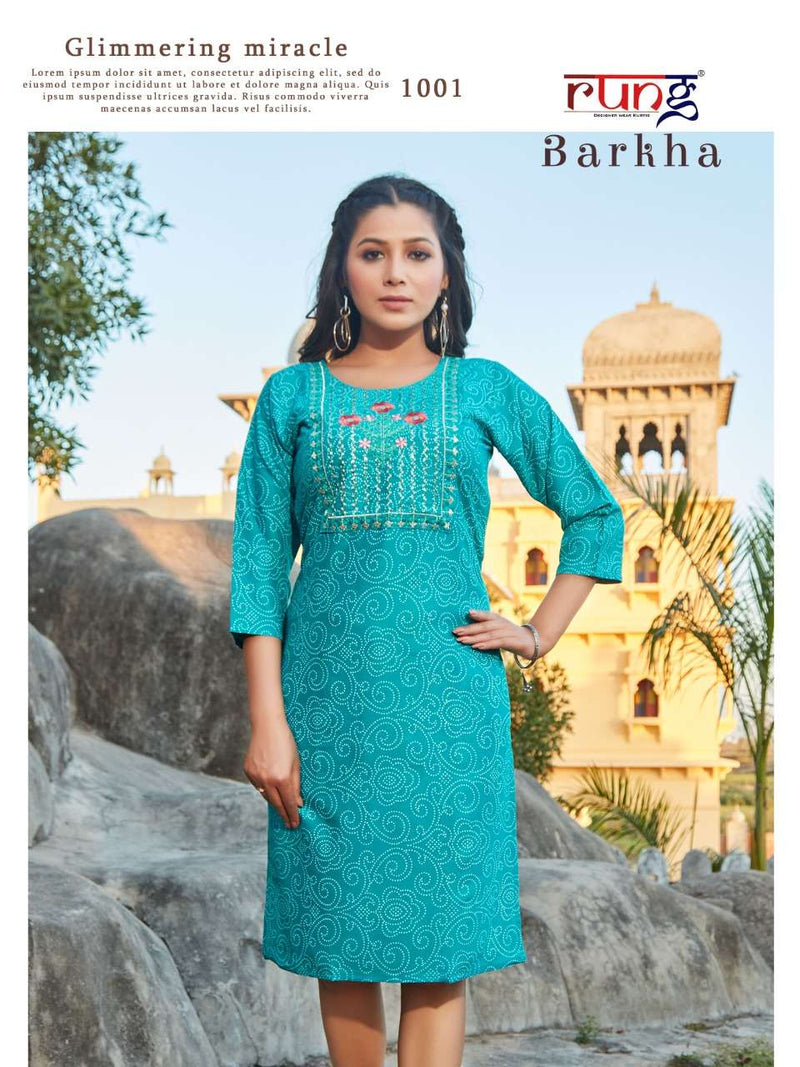 Rung Barkha Rayon Fancy Stylish Casual Office Wear Kurtis