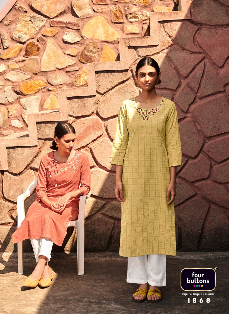 Four Buttons Basil Vol 3 Pure Dobby  Festive Wear Kurtis With Fancy Embroidery Work