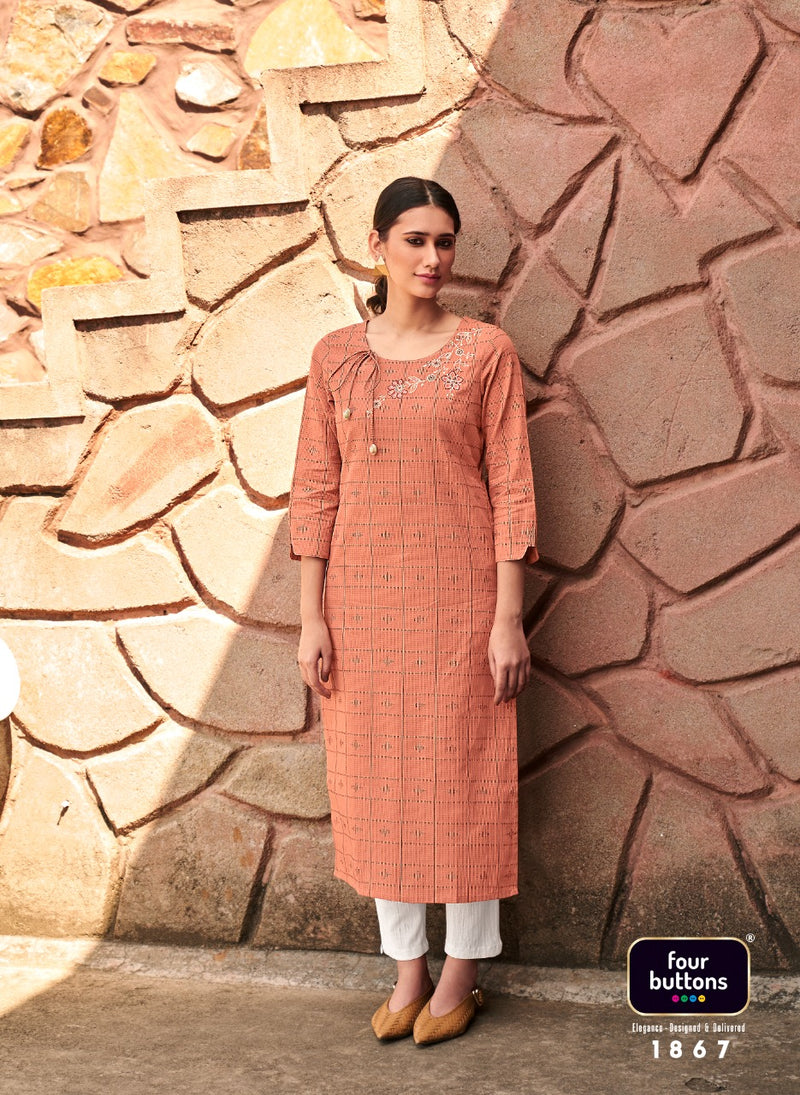 Four Buttons Basil Vol 3 Pure Dobby  Festive Wear Kurtis With Fancy Embroidery Work