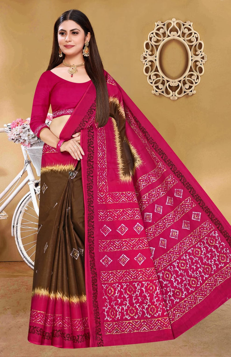 SMC Batik Queen Cotton With Digital Print Casual  Wear Sarees