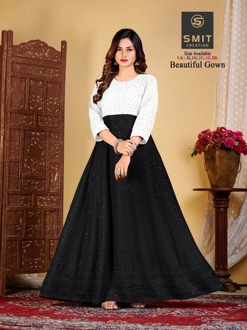 Poonam Designer Beautiful Gown Fancy Fabric With Chicken Work Party Wear Gown Style Kurtis