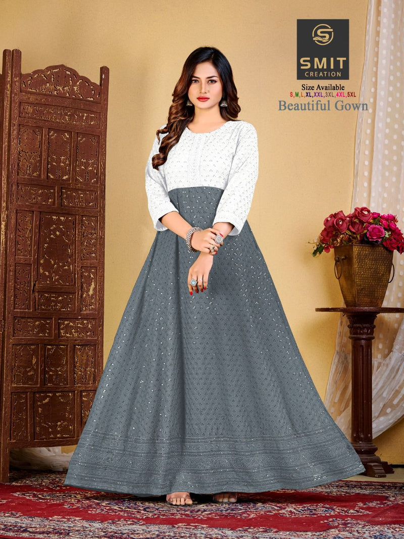 Poonam Designer Beautiful Gown Fancy Fabric With Chicken Work Party Wear Gown Style Kurtis