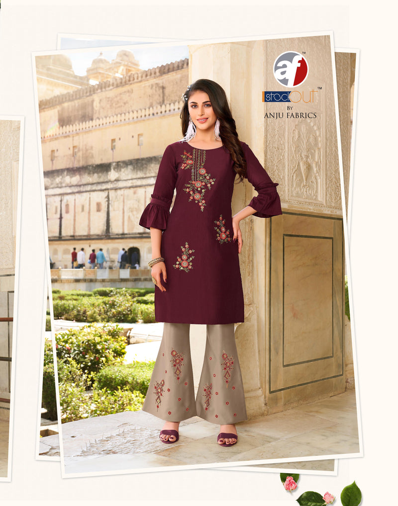 Anju Fabrics Bell Bottom Bamber Silk Party Wear Kurtis With Bottom Pants & Dupatta
