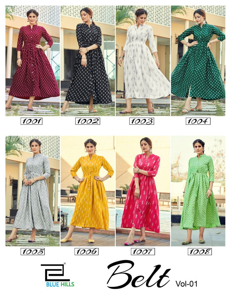 Blue Hills Belt Vol 1 Rayon Long Gown Style Party Wear Kurtis