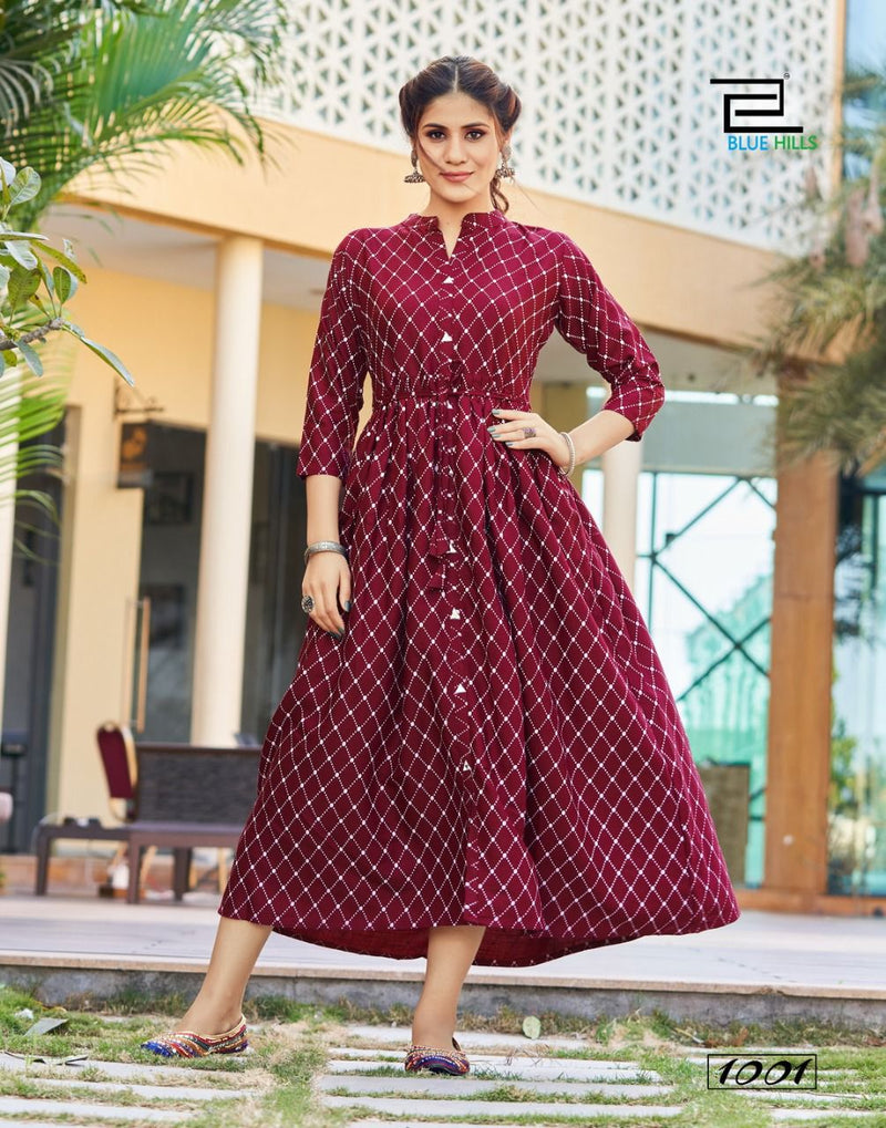 Blue Hills Belt Vol 1 Rayon Long Gown Style Party Wear Kurtis