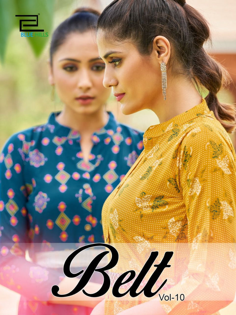 Blue Hills Belt Vol 10 Rayon Fancy Printed Party Wear Kurtis