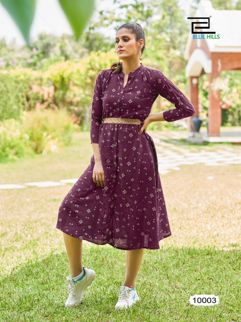 Blue Hills Belt Vol 10 Rayon Fancy Printed Party Wear Kurtis