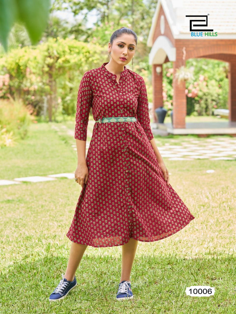 Blue Hills Belt Vol 10 Rayon Fancy Printed Party Wear Kurtis
