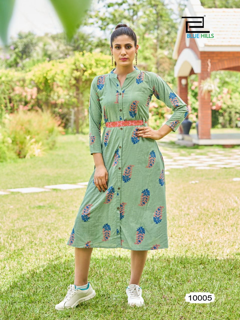Blue Hills Belt Vol 10 Rayon Fancy Printed Party Wear Kurtis