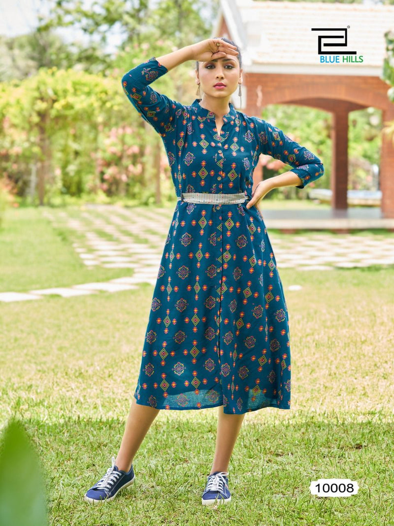 Blue Hills Belt Vol 10 Rayon Fancy Printed Party Wear Kurtis