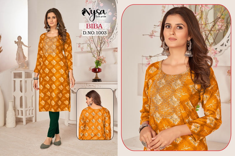 Nysa Biba Rayon With Printed Work Stylish Designer Casual Look Kurti
