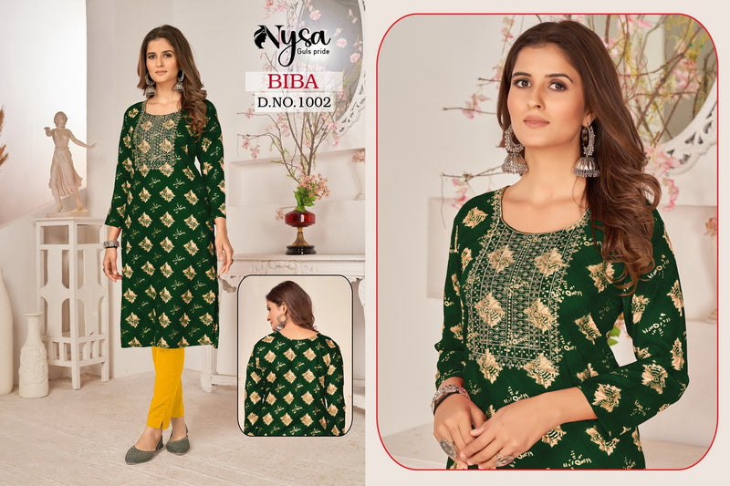 Nysa Biba Rayon With Printed Work Stylish Designer Casual Look Kurti