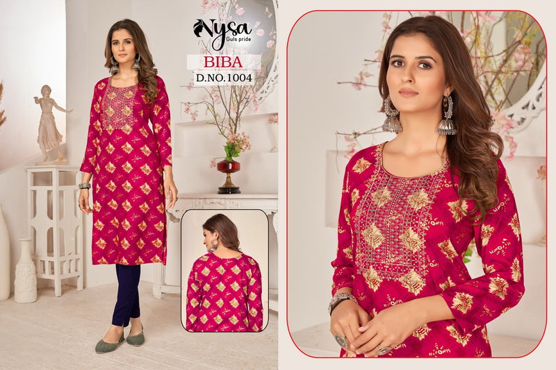 Nysa Biba Rayon With Printed Work Stylish Designer Casual Look Kurti