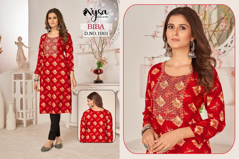 Nysa Biba Rayon With Printed Work Stylish Designer Casual Look Kurti